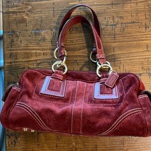 Burgundy suede Coach handbag